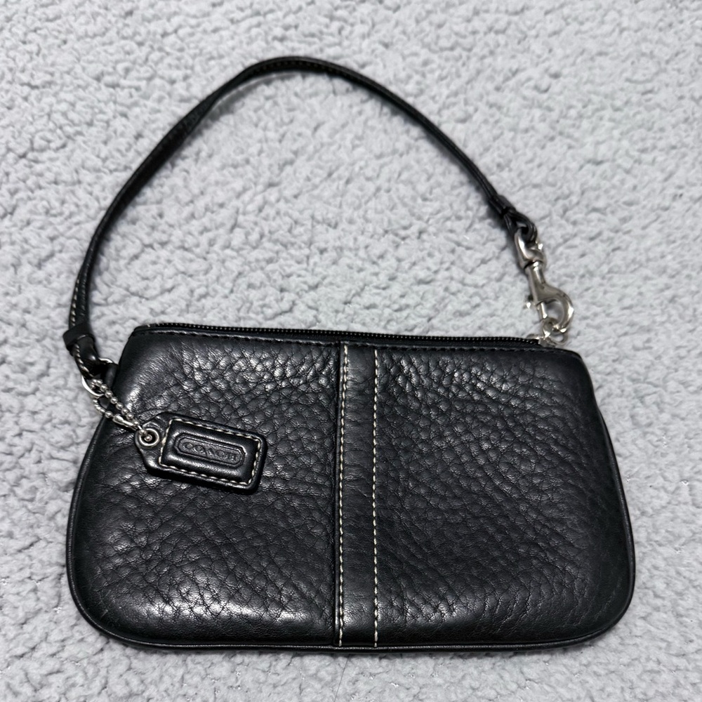 Coach Black Pebbled Leather Wristlet